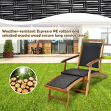 Tangkula Acacia Wood Folding Chaise Lounge Chair, Patiojoy Outdoor Foldable Deck Chair, Portable Wicker Lounger with Retractable Footrest, Collapsible Armchair Ideal for Garden, Poolside, Courtyard Tangkula