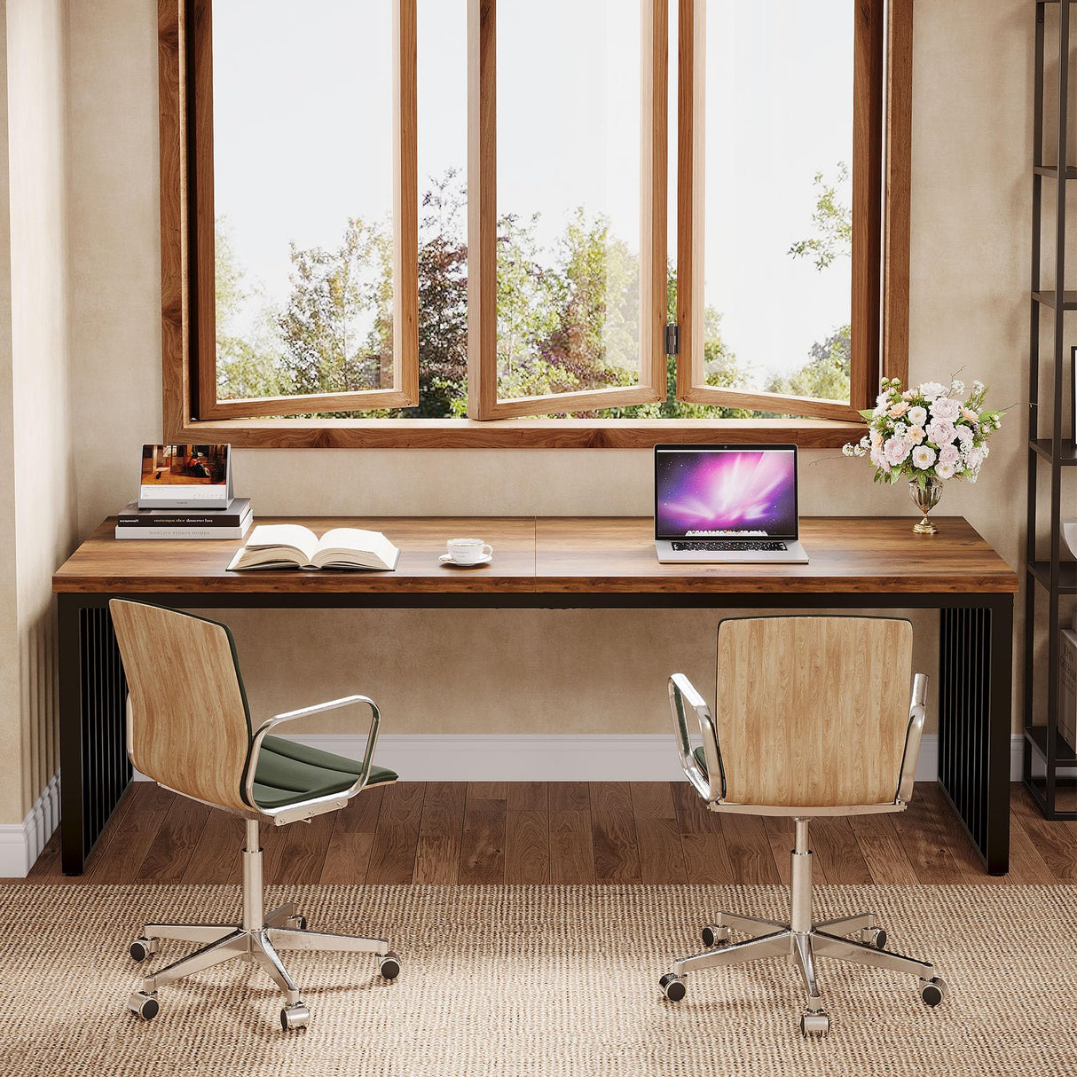 Tribesigns 78" Modern Large Office Desk, 2-Person Computer Workstation, Industrial Wooden Desk with Metal Legs, Perfect for Home Office, Gaming, Working Tribesigns