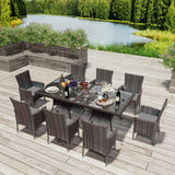 RTDTD 10 Pieces Patio Dining Set Outdoor Rattan Furniture Dinning Set with 2 Square Glass Tabletops 8 Chairs with Grey Cushions for Patio, Backyard Outdoor Kitchen Lawn & Garden RTDTD