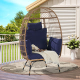 Homtique Egg Chair Outdoor, Indoor Rattan Wicker Chair with Cushion and Pillow for Patio, Backyard,Living Room(DarkBlue) Homtique