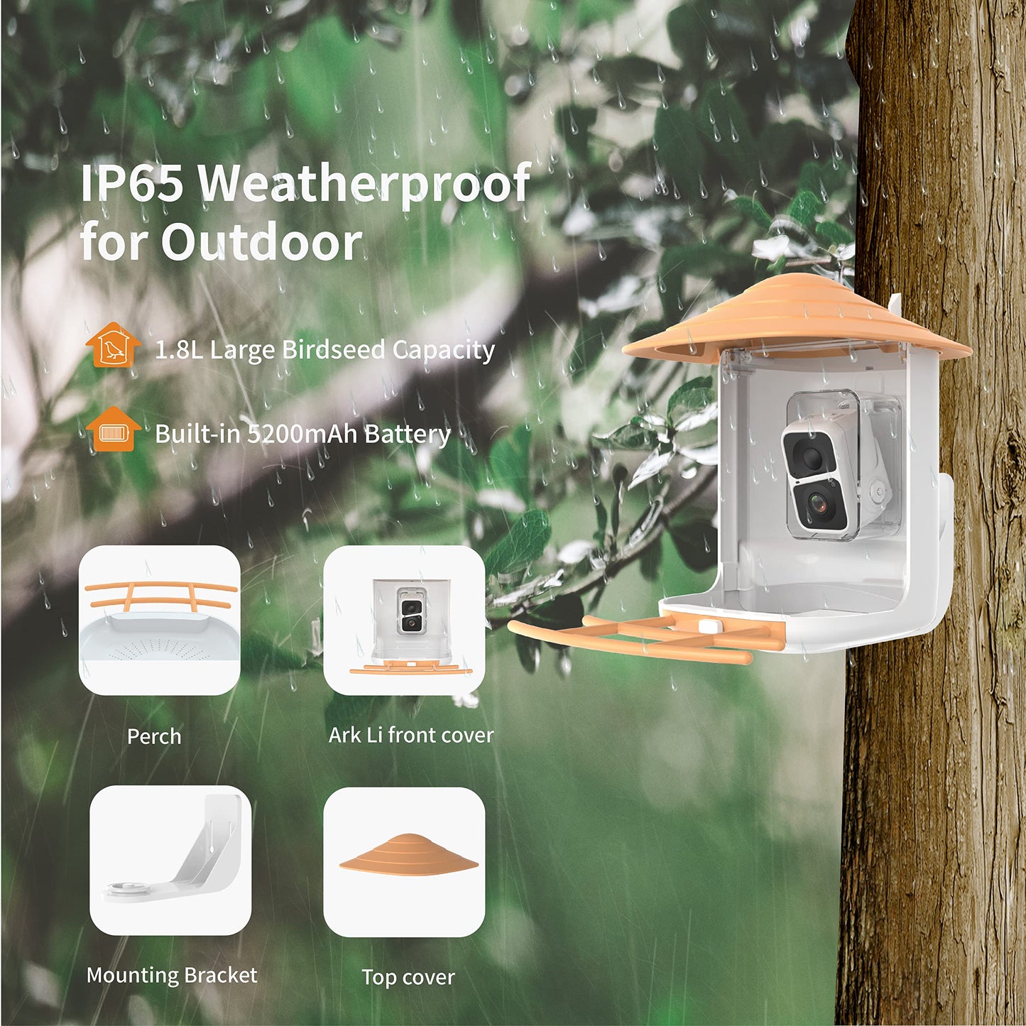 Smart Bird Feeder with Camera, AI Identify Bird, Solar Panel, 1080P HD Live Camera, Auto Capture Bird Video and APP, 2.4G WiFi Connection