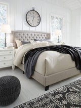 Signature Design by Ashley Jerary Farmhouse Button-Tufted Upholstered Platform Bed, Queen, Light Gray Signature Design by Ashley