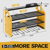 LBT Power Tool Organizer With Charging Station,Patented,Heavy Duty Steel,6 Drilling Rig Sizes With Hooks And Screw Boxes,6 sockets,Easy To Install Garage Storage Rack,Great Gift For Men, Yellow LBT