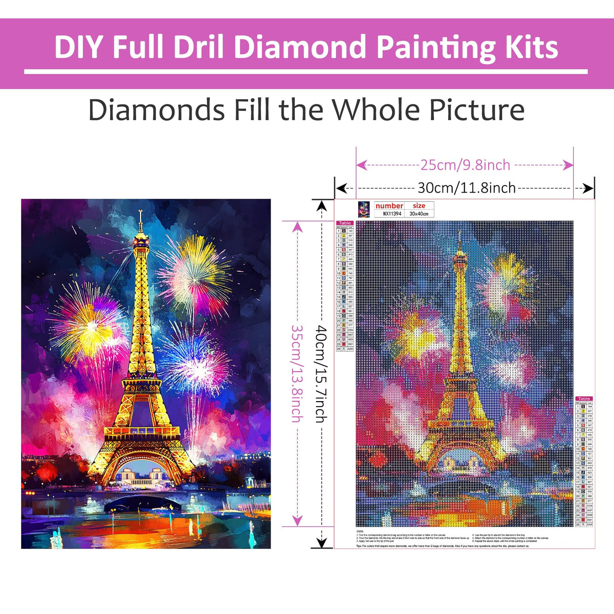 HEIBAGO Eiffel Tower Diamond Art Kits for Adults, 5D Full Drill Round City Painting Gems with Fireworks Diamond Painting, City Diamond Dots Perfect for Home Wall Decor 12x16inch HEIBAGO