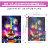HEIBAGO Eiffel Tower Diamond Art Kits for Adults, 5D Full Drill Round City Painting Gems with Fireworks Diamond Painting, City Diamond Dots Perfect for Home Wall Decor 12x16inch HEIBAGO