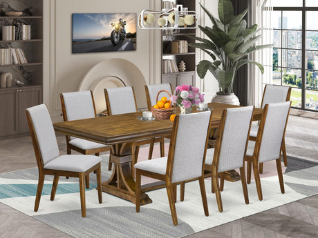 Luxe by East West Furniture LELA9-AWA-05 9 Pieces Dining Table Set Includes a Rectangular Kitchen Table and 8 Grey Linen Fabric Dining Room Chairs, Antique Walnut Finish Luxe by East West Furniture