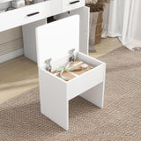 Vanity Desk, Makeup Table with Lights Vanity Set with 3 Drawers, 1 Cabinet & 6 Shelves 3 Lighting Modes Brightness Adjustable Dressing Table with Cushioned Stool for Bedroom, Dressing Room (White) Panana