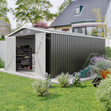 YOPTO 10x14 FT Outdoor Storage Shed, Extra Large Metal Garden Shed with Waterproof Roof, 4 Vents and 3 Lockable Doors,All-Weather Tool Shed Storage House for Backyard, Patio, Lawn,Dark Grey YOPTO