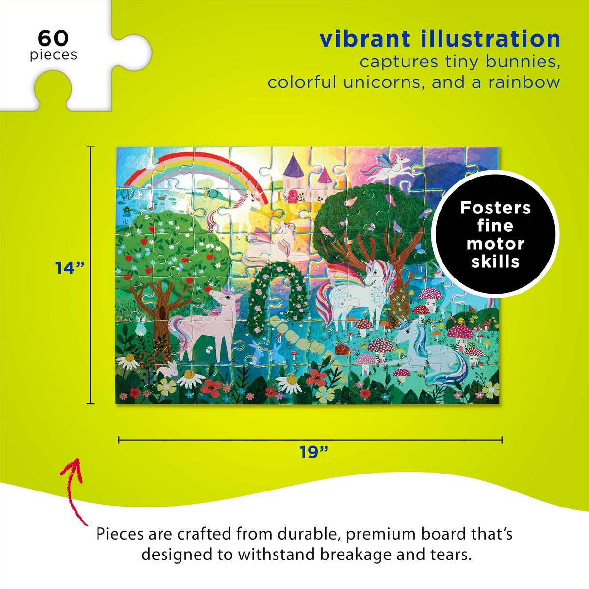 Crocodile Creek 60-Piece Holographic Foil Floor Puzzle for Kids Ages 4-8 and Up - Heavy-Duty Box for Storage - Sparkling Unicorn - 14” x 19” Finished Crocodile Creek