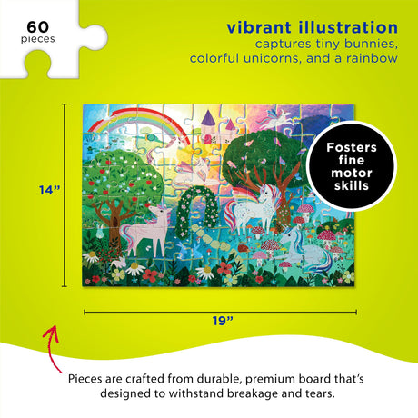 Crocodile Creek 60-Piece Holographic Foil Floor Puzzle for Kids Ages 4-8 and Up - Heavy-Duty Box for Storage - Sparkling Unicorn - 14” x 19” Finished Crocodile Creek