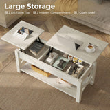 Rolanstar 47.2" Lift Top Coffee Table with Hidden Compartment, 2 Way Lift Top Coffee Table with Open Shelf & X Wooded Support, Farmhouse Center Table for Living Room, Grey Rolanstar