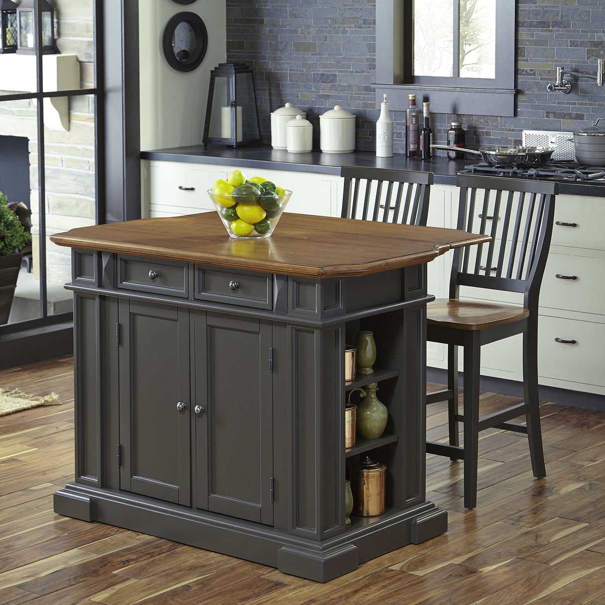 Homestyles Americana Gray Kitchen Island with Drop Leaf Breakfast Bar homestyles