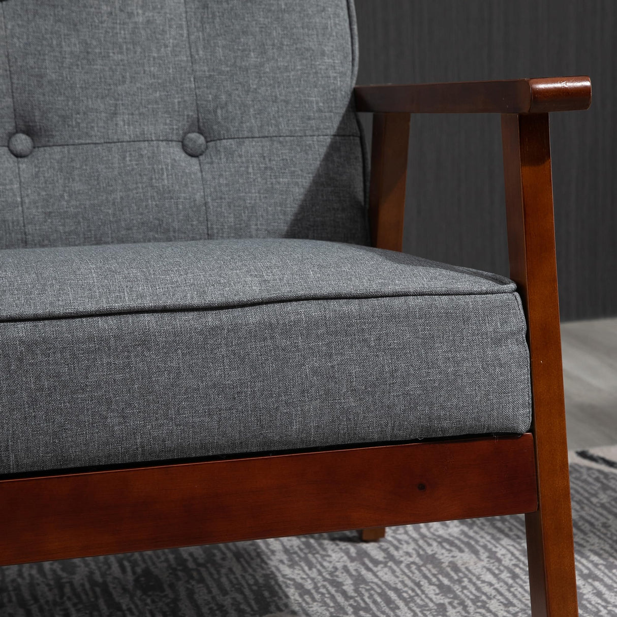 HOMCOM Modern Upholstered 2-Seat Loveseat Sofa with Linen-Touch Fabric and Rubberwood Legs, Grey HOMCOM