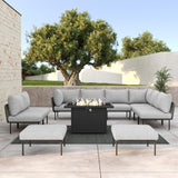 LayinSun 11 Pieces Aluminum Patio Furniture Set, Modern Modular Sectional Sofa with Fire Pit Table and Upgrade Thickness Cushion LayinSun