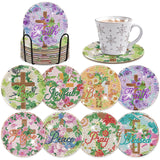 Diamond Painting Art Coaster Kit - 8 PCS Cross Christian Diamond Art Coaster Set With Bible Verse Religious Gem Art Coaster Non Slip Diamond Painting Kits Inspirational Gift for Adults Beginners Xmas INCOK