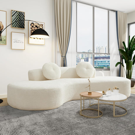 106'' Oversize Sponge Curved Sofa,Modern Minimalist Corduroy Anti-Wrinkle Sofa,Cloud Couch 3-Seater Couch w/2 Pillows (Beige) BUIORD