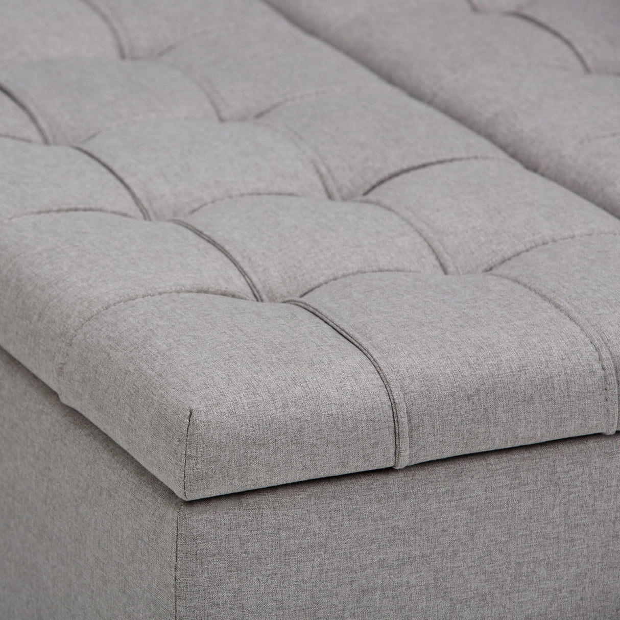 SIMPLIHOME Harrison 36 inch Wide Transitional Square Coffee Table Storage Ottoman in Dove Grey Linen Look Fabric, Assembled, for the Living Room and Bedroom SIMPLIHOME