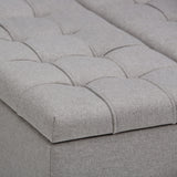 SIMPLIHOME Harrison 36 inch Wide Transitional Square Coffee Table Storage Ottoman in Dove Grey Linen Look Fabric, Assembled, for the Living Room and Bedroom SIMPLIHOME