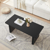 RUSTYER Rectangular Fluted Coffee Table, Farmhouse Wood Coffee Table Mid Century Modern Center Table Boho Living Room Tables for Living Room Office (Black, 19.69" D x 43.3" W x 17.72" H) RUSTYER
