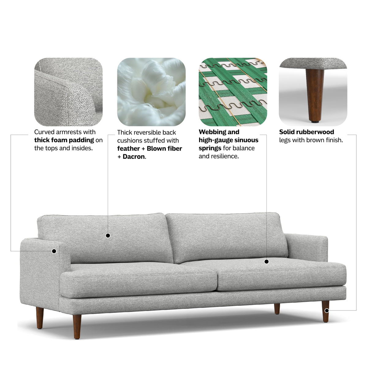 SIMPLIHOME Livingston 90-inch Wide Sofa in Mist Grey Woven-Blend Fabric, Handcrafted Mid-Century Modern Oversized 3-Seater Couch Sofa for Living Room or Family Room, Solid Wood Frame SIMPLIHOME