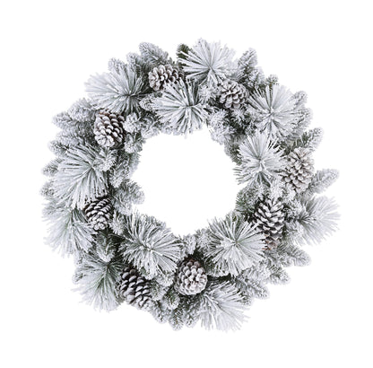 Puleo International 32" Flocked Berkshire Artificial Spruce Wreath 84 Tips 8pc. Pine Cones