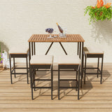 5-Piece VilroCaz Outdoor Acacia Wood & Wicker Counter Height Dining Set with Cushioned Stools VilroCaz