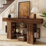 Einhomn 63 Inch Long Console Table for Entryway, Farmhouse Wooden Sofa Table Behind Couch with 3-Tier Storage Shelf, Narrow Entry Accent Table for Living Room, Hallway, Foyer, Rustic Brown Einhomn