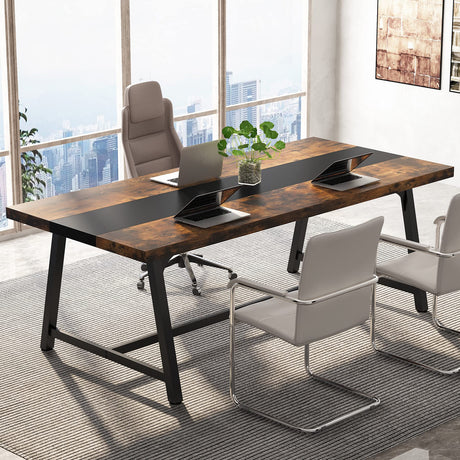 Tribesigns 6FT Rectangle Conference Table, 70.87L x 33.46W x 29.92H Inches Meeting Table for Conference Room, Vintage Wood Office Executive Desk with Strong Metal Frame for 6 People (Rustic Brown) Tribesigns