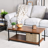Household Essentials Jamestown Rectangular Coffee Table with Storage Shelf Mid Century Walnut Wood Grain and Black Metal Household Essentials