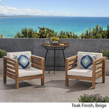 GDFStudio Louise Outdoor Acacia Wood Club Chairs with Cushions (Set of 2), Teak Finish and Beige GDFStudio
