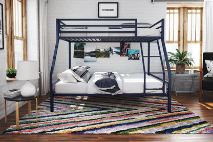 Novogratz Maxwell Twin-Over-Full Metal Bunk Bed with Ladder and Guardrails, Navy Blue