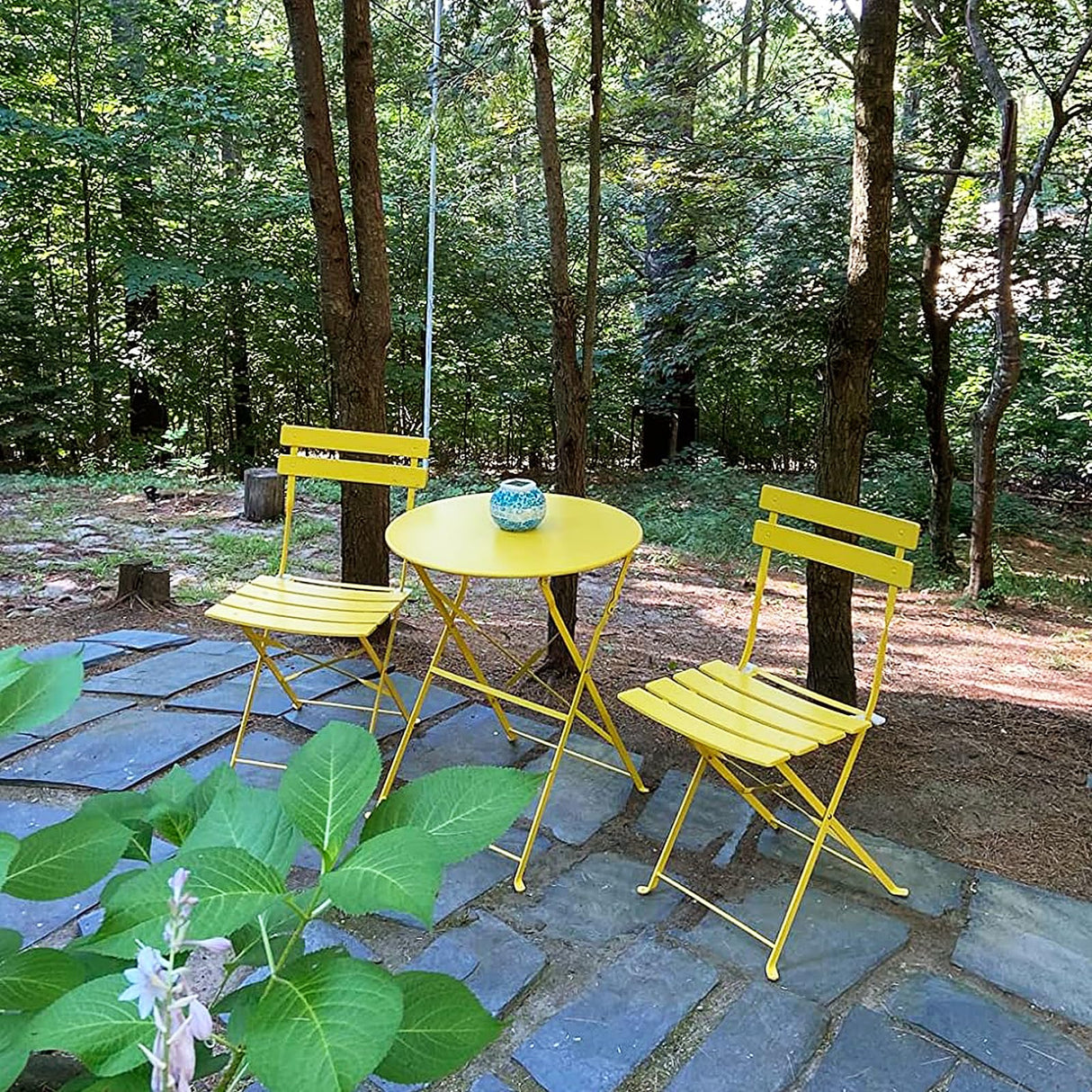 3-Piece Bistro Table and Chairs, Wrought Iron Bistro Set, Anti-Rust, Waterproof Folding Cafe Table and Chairs Set of 2, Foldable Small Bistro Set for Small Space/Indoor/Outdoor/Porch/Lawn/Balcony BUPPLEE