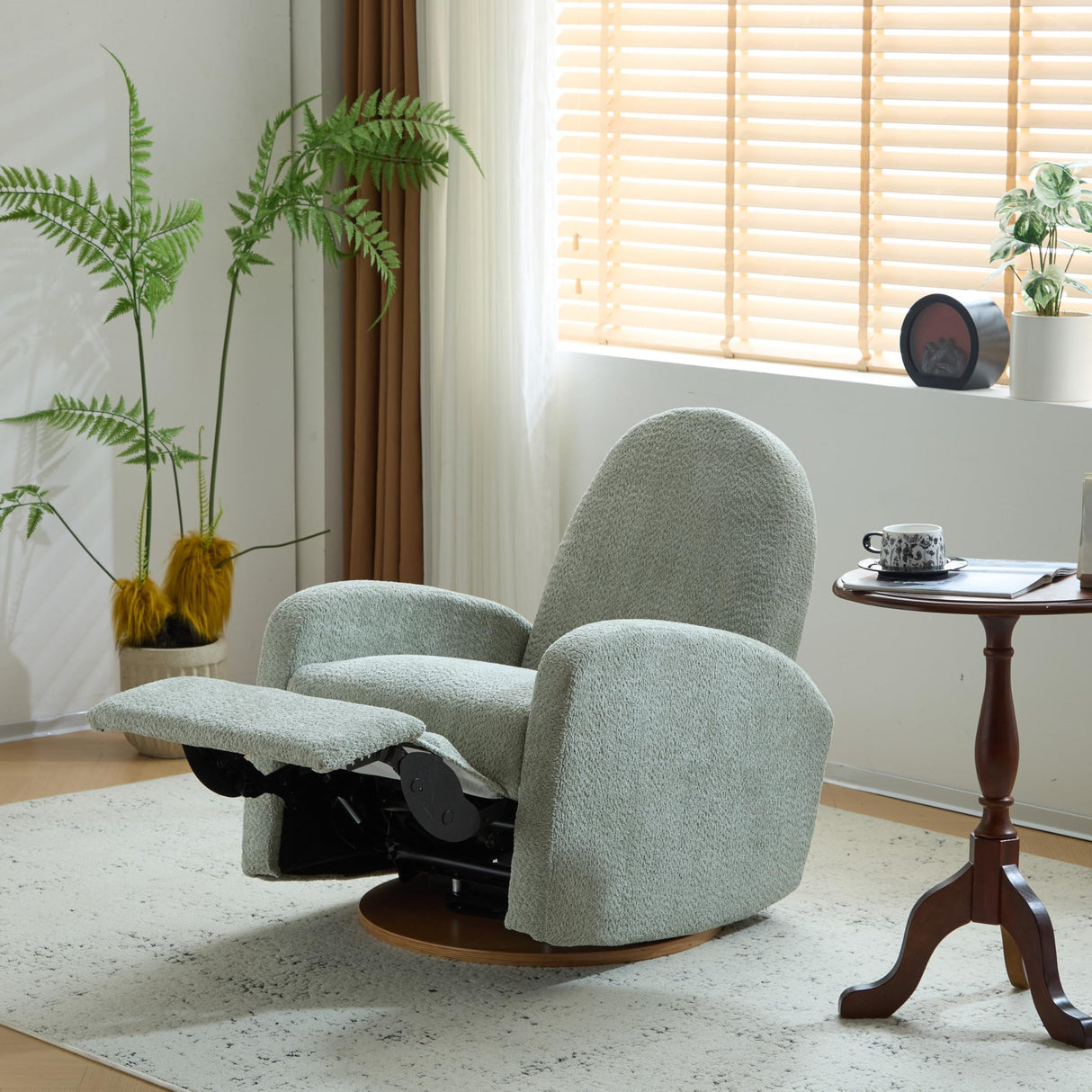GDFStudio Swivel Glider Recliner Chair Nursery Rocker Recliner Chair with Boucle Upholstered High Back Single Seat Sofa Chair with Deep Seat Manual Nursing Reclining for Living Room, Light Green GDFStudio