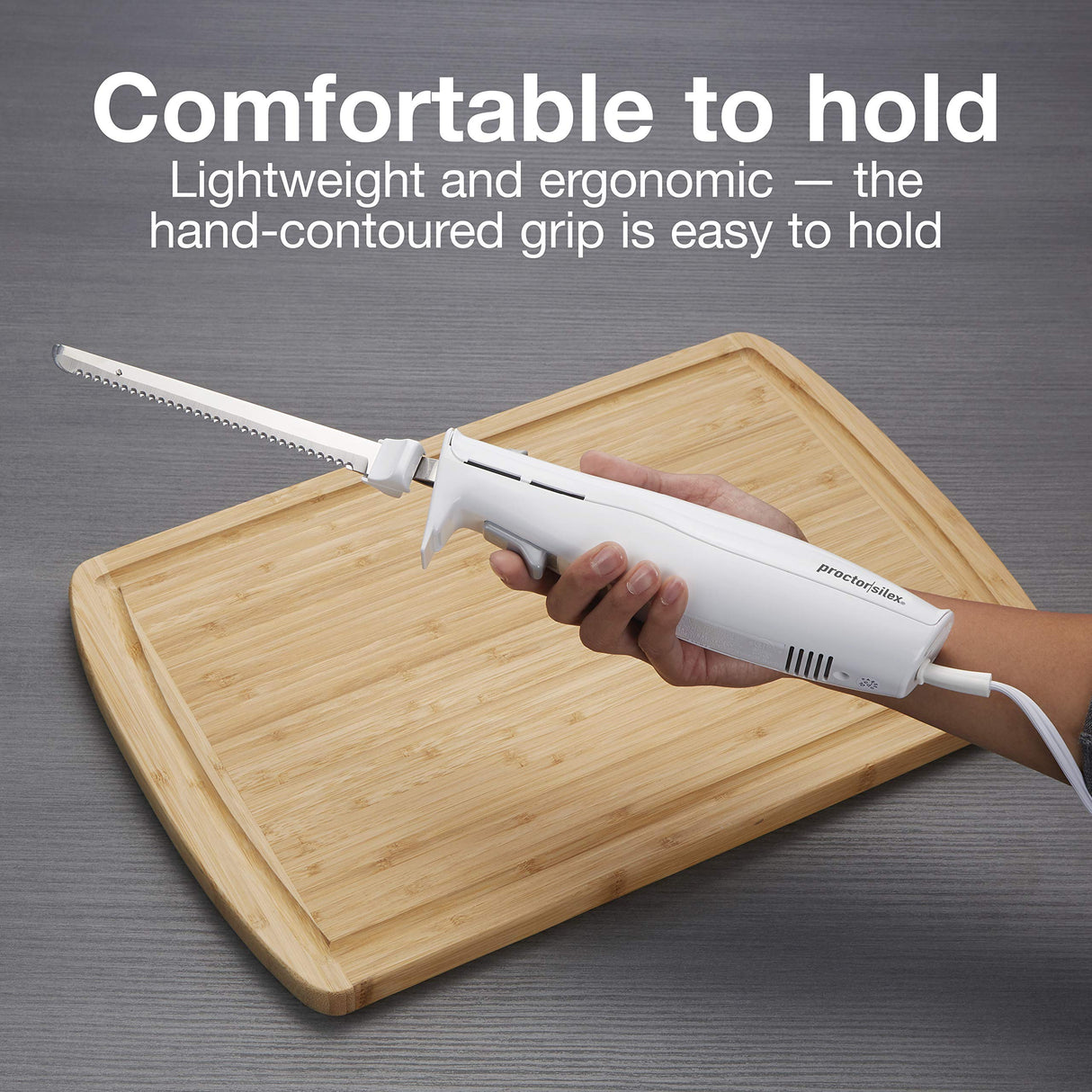 Proctor Silex Easy Slice Electric Knife for Carving Meats, Poultry, Bread, Crafting Foam and More, Lightweight with Contoured Grip, White Proctor Silex