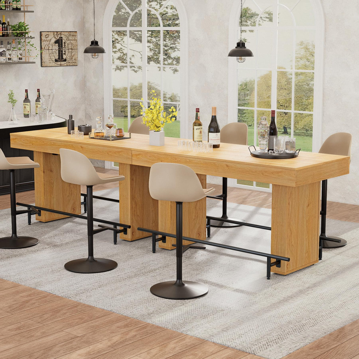 FUXJUM 63 Inch Wide Bar Table with Footrest Counter Height Pub DiningTable for 4-6 People Farmhouse Bar Unit for Home Kitch,Dining Room FUXJUM