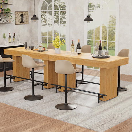 FUXJUM 63 Inch Wide Bar Table with Footrest Counter Height Pub DiningTable for 4-6 People Farmhouse Bar Unit for Home Kitch,Dining Room FUXJUM