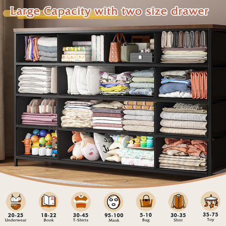 EnHomee TV Stand for 55" TV with 13 Drawers, Long Dresser TV Stand for Bedroom, Large Dressers & Chest of Drawers for Bedroom Living Room Entry, Sturdy Metal Frame,39.4"Wx 31.5"H x 11.8"D,Rustic Brown EnHomee