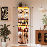 PAKASEPT 71'' Farmhouse Corner Display Curio Cabinet with LED Lights&Tempered Glass Doors,Display Case with Light Strip,Shelves,Floor Standing Liquor Wine Cabinet Storage Rack for Bar,White PAKASEPT