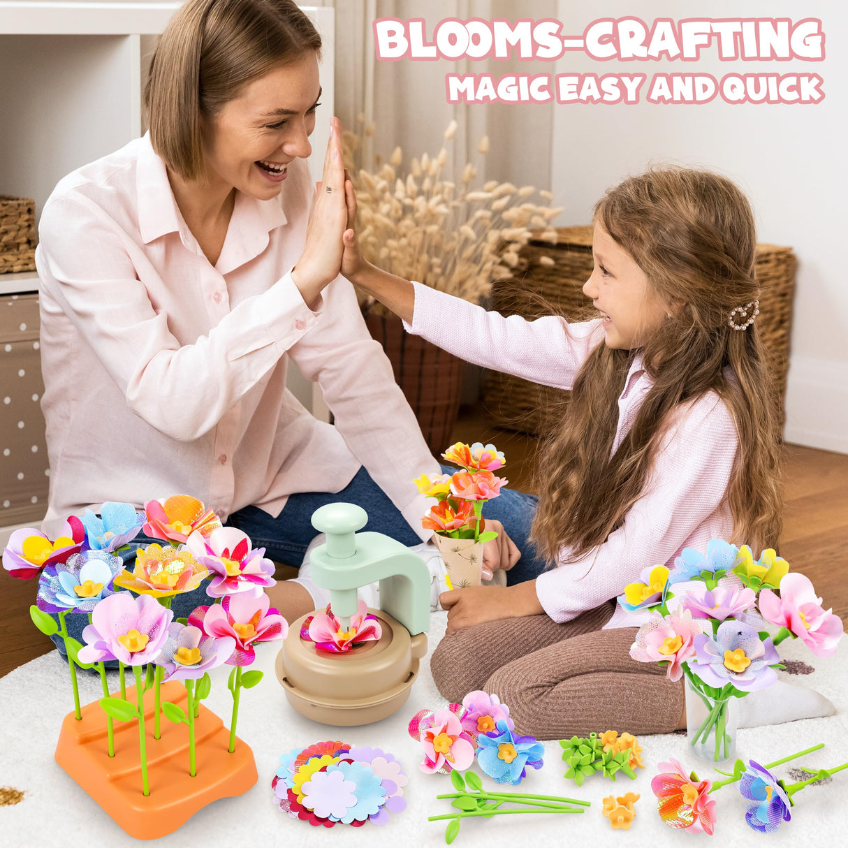 Fabric Flower Bouquets Toys, DIY Craft Kits Toys for Kids - Flower Market Toy, Build Your Flower Bouquet, Arts & Crafts for 4 5 6 7 8 Year Toddler Girl, Educational Activity Preschool B-Day Gifts Toyly