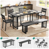 YITAHOME 6-Piece Dining Table Set for 6-8 People, 63 Inch Kitchen Table Set with 4 Chairs and 2 Benches, Farmhouse Rectangular Dining Room Table Set for Kitchen Apartment Saving Space, Dark Grey YITAHOME
