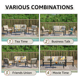 NATURAL EXPRESSIONS 4 Pieces Patio Furniture Sets,Metal Outdoor Patio Furniture Sets,Outdoor Sectional Furniture Patio Conversation Set,Wooden Anti-Scald Armrest,Sling Mesh,4" Olefin Cushions NATURAL EXPRESSIONS