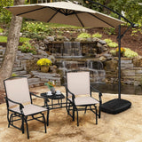 Yaheetech Outdoor Glider Chairs with Glass Table Rocking Chairs, Outdoor Loveseat Patio 2-Seat with Breathable Sling Fabric for Lawn, Garden and Porch, Beige Yaheetech