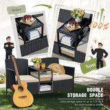 Greesum Patio Loveseat Outdoor Wicker Furniture Conversation Set with Soft Cushions & Built-in Coffee Table for Lawn Garden Backyard, Beige Greesum