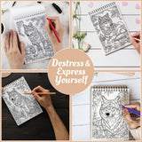 Netecom Wolf Coloring Book Spiral Bound for All Ages, A5 Wooden Cover, 30 Amazing Wolves Coloring Pages of Natural Habitats for Stress Relief and Relaxation Netecom