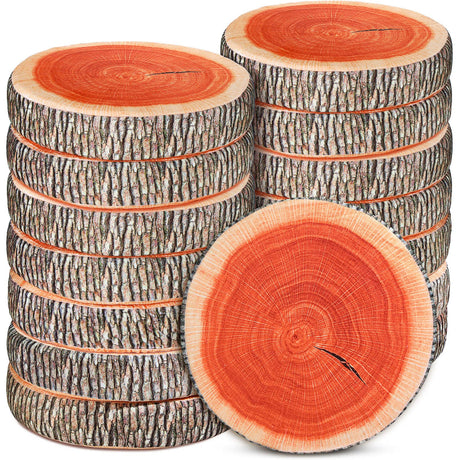Unittype 15 Pcs Decorative Round Throw Pillow, 15.75 Inch Stump Circle Seating Floor Cushion 3D Tree Wood Slice Chair Seat Cushion Ginkgo Tree Ring Pillow Stump for Home, Bedroom, Office Decor(Red) Unittype