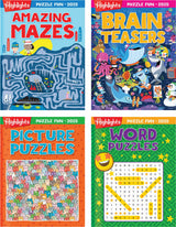 Highlights Puzzle Fun 2025 Puzzle Books for Kids Ages 6 and Up, 4-Book Set of Brain Teasers, Mazes, Word Puzzles and More Travel-Friendly Screen Free Kids Puzzles Highlights for Children