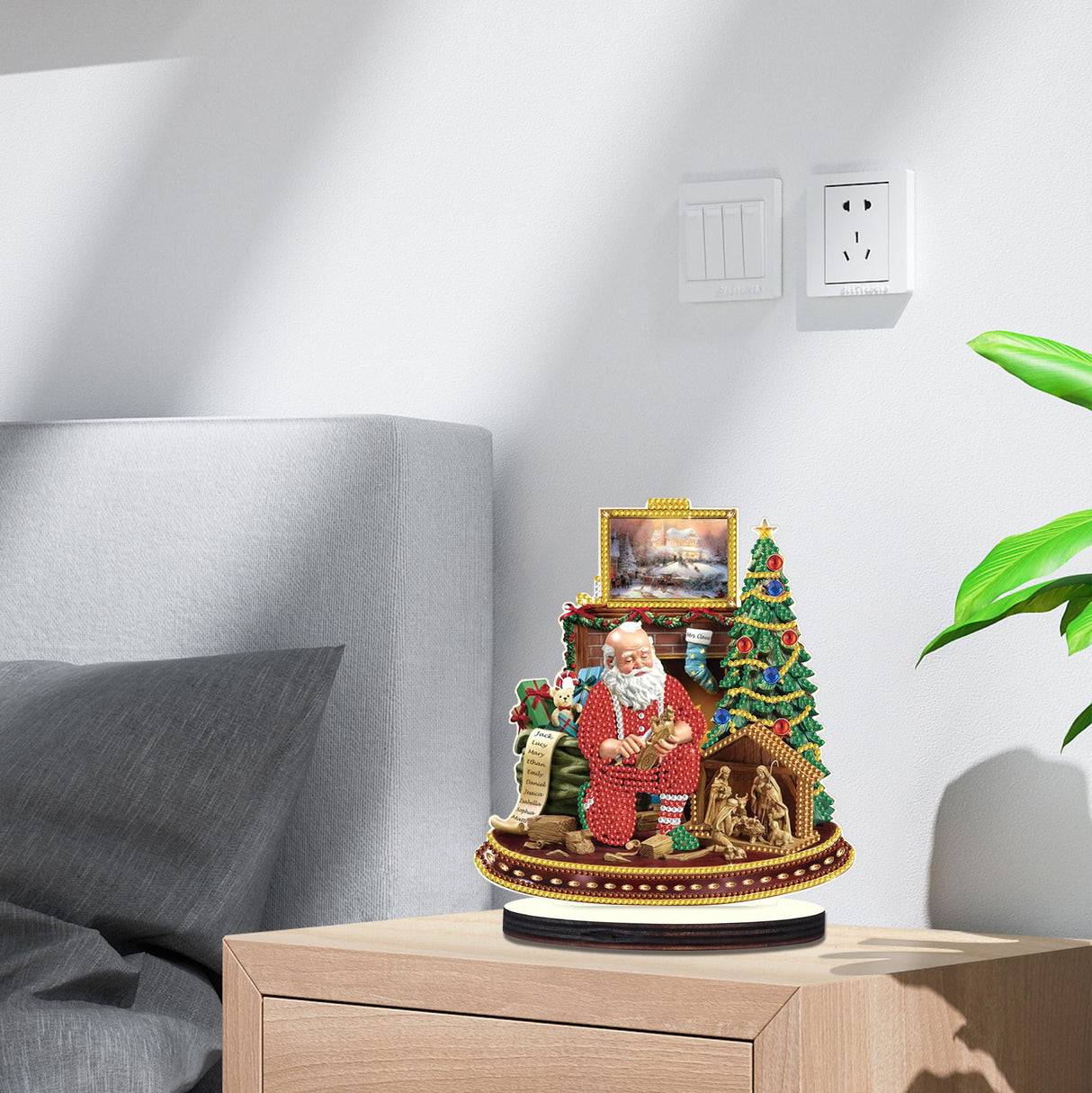 Christmas Diamond Art Tabletop Decoration, DIY Santa Claus in Carving, Diamond Art 5D Special Shape Crystal Diamond Partial Diamond Art Painting Mosaic Handicraft, Home Office Tabletop Decor Gift MVVMTOP