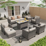 HOOOWOOO Patio Furniture Set,8 Piece Outdoor Furniture with Fire Pit Table,Wicker Patio Conversation Couch Chairs Ottoman Set,Beige HOOOWOOO