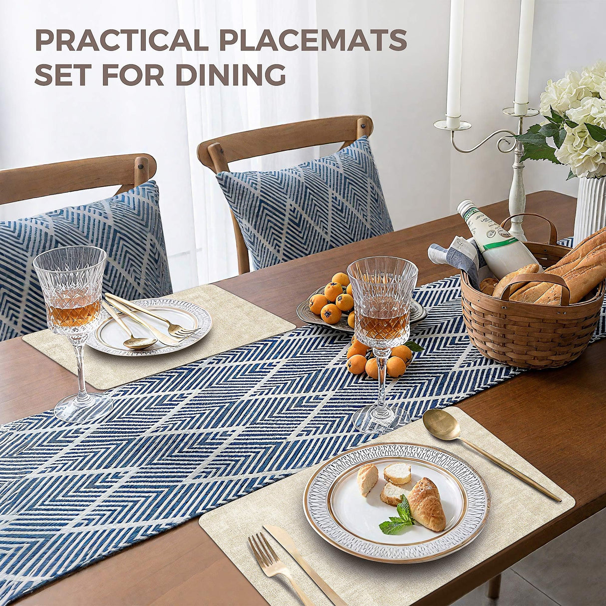 Vinyl Placemats Set of 4, Faux Leather Waterproof and Heat Resistant Place Mats, Washable Anti-Slip Table Mats with Coaster, Wipeable Placemats for Indoor & Outdoor 17" x 12" (Beige, Set of 4) NCUE