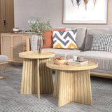 Round Nesting Coffee Table,Set of 2 Round Coffee Tables Living Room,Wood Fluted Coffee Table Set,Modern Small Coffee Table,Coffee Table Sofa Side Table for Living Room Bedroom Home Office (Oak) Mxtxmy